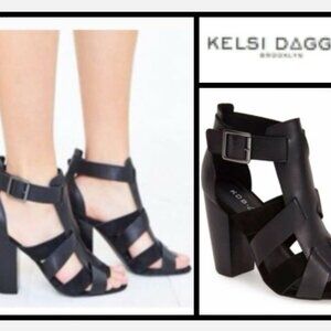 Kelsi Dagger Brooklyn KDB leather chunky block heel size 9 open toe
